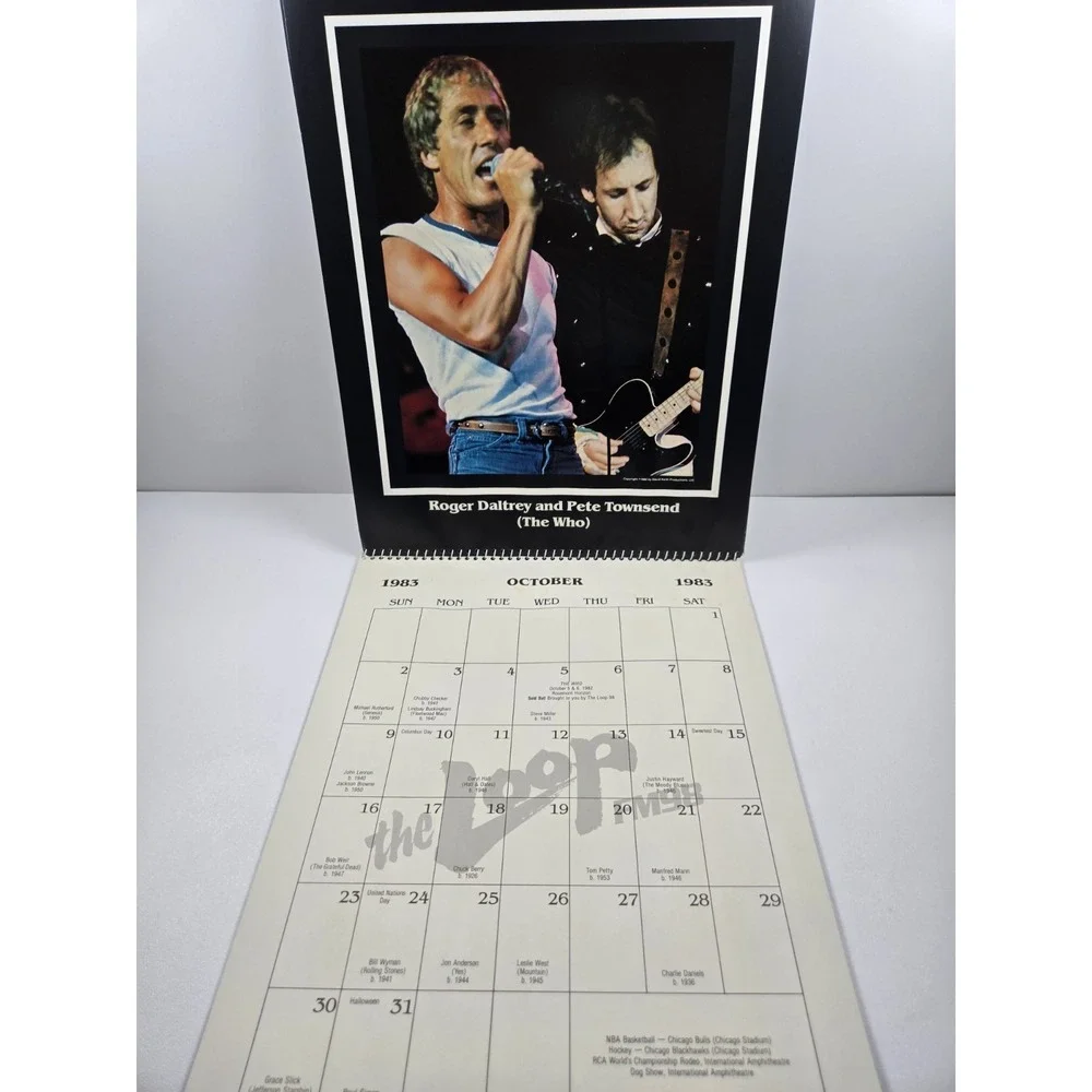 1983 The Loop FM98 Chicago Vtg. Wall Calander Musicians Jagger, Nicks, Ozzy, Who